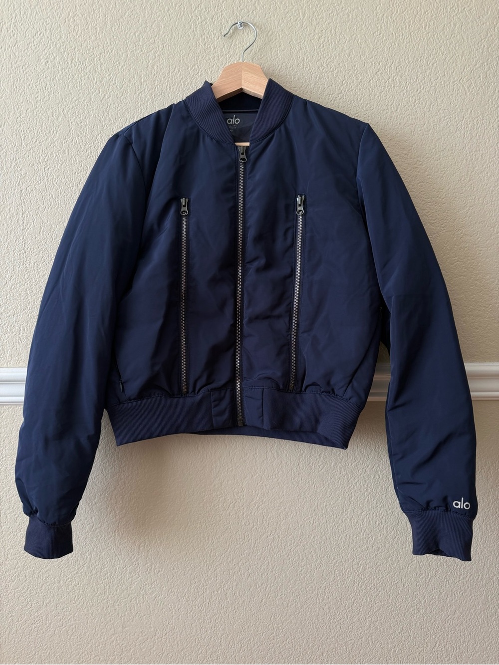 ALO Yoga Off Duty Bomber Jacket Navy Blue Size Medium